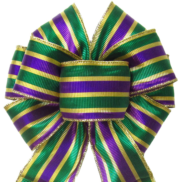 Mardi Gras Bows - Wired Mardi Gras Metallic Stripe Bow (2.5"ribbon~8"Wx16"L)