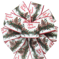 Christmas Bows - Wired Merry Christmas Pinecone Mantle Swag Bow (2.5"ribbon~10"Wx20"L)