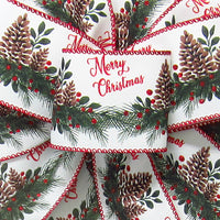 Christmas Ribbon - Wired Merry Christmas Pinecone Mantle Swag Ribbon (#40-2.5"Wx10Yards)