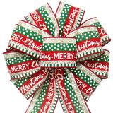 Wired Christmas Bows - Wired Red & Green Stripes Merry Christmas Bow (2.5"ribbon~10"Wx20"L)
