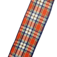 Wired Fall Ribbon - Wired Navy Orange Moss Plaid Linen Ribbon (#40-2.5"Wx10Yards)