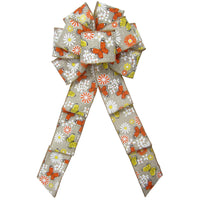 Wired Spring Bows - Wired Butterflies & Daisies Natural Bow (2.5"ribbon~10"Wx20"L)