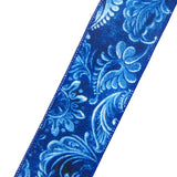 Wired Easter Ribbon - Wired Navy Blue Paisley Linen Ribbon (#40-2.5"Wx10Yards)