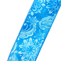 Wired Easter Ribbon - Wired Light Blue Paisley Linen Ribbon (#40-2.5"Wx10Yards)