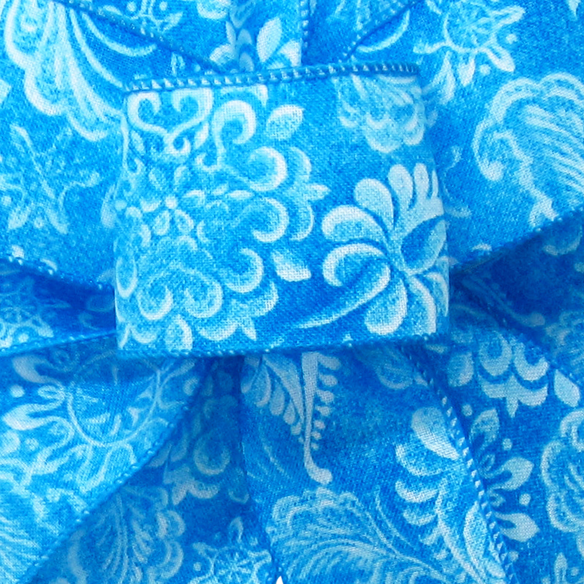 Wired Light Blue Paisley Linen Ribbon - #40 - 2.5