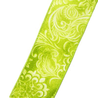 Wired Easter Ribbon - Wired Lime Green Paisley Linen Ribbon (#40-2.5"Wx10Yards)