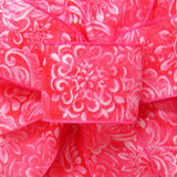 Wired Spring Ribbon - Wired Pink Paisley Linen Ribbon (#40-2.5"Wx10Yards)