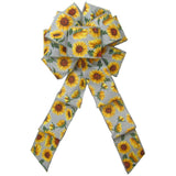 Sunflower Bows - Wired Gray Linen Painted Sunflowers Bow (2.5"ribbon~8"Wx16"L)