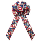 Wired Patriotic Patchwork Natural Bows (2.5"ribbon~8"Wx16"L)