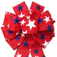 Wired Patriotic Stars Red Bow (2.5"ribbon~10"Wx20"L) - Alpine Holiday Bows