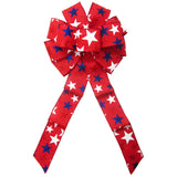 Wired Patriotic Stars Red Bow (2.5"ribbon~10"Wx20"L) - Alpine Holiday Bows