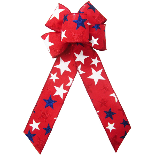 Dogwood Farm Market Handmade Wired Bow – Red, White & Blue Stars With Red Truck, 4th Of July