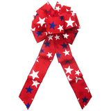 Wired Patriotic Stars Red Bow (2.5"ribbon~8"Wx16"L) - Alpine Holiday Bows