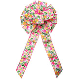 Wired Easter Bows - Wired Pink & Tangerine Watercolor Floral Bow (2.5"ribbon~10"Wx20"L)