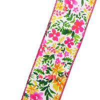 Wired Spring Ribbon - Wired Pink & Tangerine Watercolor Floral Ribbon (#40-2.5"Wx10Yards)