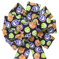 Halloween Bows - Wired Pumpkins Jack O Lanterns Party Bow (2.5"ribbon~10"Wx20"L)