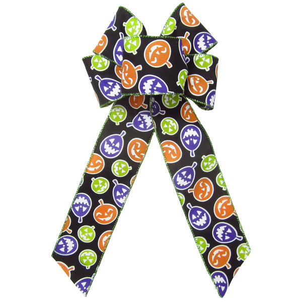 Halloween Bows - Wired Pumpkins Jack O Lanterns Party Bow (2.5"ribbon~6"Wx10"L)