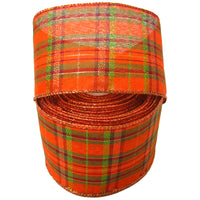 Wired Fall Plaid Ribbons - Wired Pumpkin Plaid Ribbon (#40-2.5"Wx10Yards)