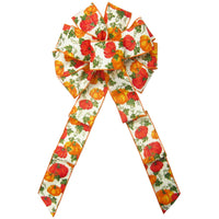 Wired Harvest Pumpkins on Ivory Bows (2.5"ribbon~10"Wx20"L)