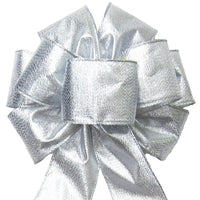 Silver Christmas Bows - Wired Radiant Metallic Silver Bow (2.5"ribbon~8"Wx16"L)