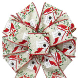Christmas Bows - Wired Cardinals Birdhouse Natural Bow (2.5"ribbon~10"Wx20"L)
