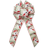 Wreath Bows - Wired Cardinals Birdhouse Natural Bow (2.5"ribbon~8"Wx16"L)