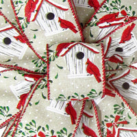 Wired Christmas Ribbon - Wired Cardinals Birdhouse Natural Ribbon (#40-2.5"Wx10Yards)