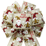 Christmas Wreath Bows - Wired Red Buffalo Cheetah Gnomes Christmas Bow (2.5"ribbon~8"Wx16"L)