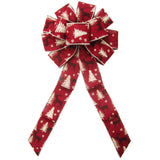 Wreath Bows - Wired Red Deer Snow Pine Forest Bow 10Inch