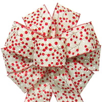 Christmas Bows - Wired Red Glitter Berries Rustic Christmas Bow (2.5"ribbon~10"Wx20"L)