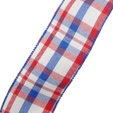 Patriotic Ribbon - Wired Red White & Blue Plaid Ribbon (#40-2.5"Wx10Yards)