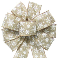 Wired Christmas Bows - Wired Natural & White Snowflake Christmas Bow (2.5"ribbon~10"Wx20"L)