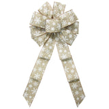 Christmas Bows - Wired Natural & White Snowflake Christmas Bow (2.5"ribbon~10"Wx20"L)