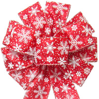 Christmas Wreath Bows - Wired Red & White Snowflake Christmas Bow (2.5"ribbon~10"Wx20"L)