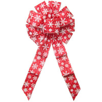 Christmas Bows - Wired Red & White Snowflake Christmas Bow (2.5"ribbon~10"Wx20"L)