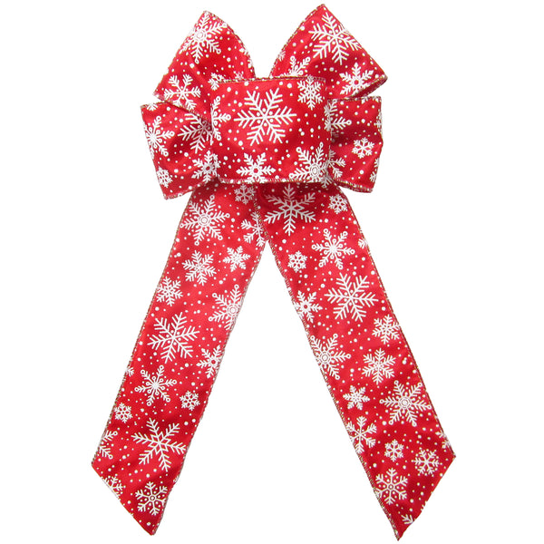 Christmas Bows - Wired Red & White Snowflake Christmas Bow (2.5"ribbon~6"Wx10"L)