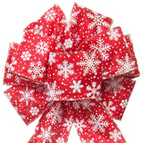 Christmas Wreath Bows - Wired Red & White Snowflake Christmas Bow (2.5"ribbon~8"Wx16"L)