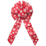 Christmas Bows - Wired Red & White Snowflake Christmas Bow (2.5"ribbon~8"Wx16"L)