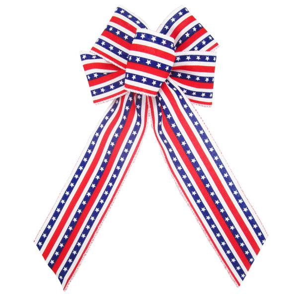 Patriotic Bows - Wired Star Spangled Banner Patriotic Bows (2.5"ribbon~6"Wx10"L)