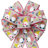 Spring Gnome Bows - Wired Spring Gnomes & Butterflies Bow (2.5"ribbon~10"Wx20"L)