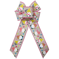 Spring Bows - Wired Spring Gnomes & Butterflies Bow (2.5"ribbon~6"Wx10"L)