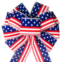 Patriotic Bows - Wired Stars & Stripes White Bow (2.5"ribbon~10"Wx20"L)