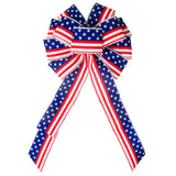 4th of July Bows - Wired Stars & Stripes White Bow (2.5"ribbon~10"Wx20"L)