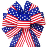 Patriotic Bows - Wired Stars & Stripes White Bow (4"ribbon~14"Wx24"L)