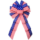Americana Bows - Wired Stars & Stripes White Bow (4"ribbon~14"Wx24"L)