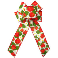 Strawberry Bows - Wired Field of Strawberries Fruit Bows (2.5"ribbon~6"Wx10"L)