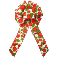 Strawberry Bows - Wired Field of Strawberries Fruit Bows (2.5"ribbon~8"Wx16"L)