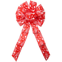 Valentine Wreath Bows - Wired Swirling Valentine Hearts on Satin Bow (2.5"ribbon~10"Wx20"L)