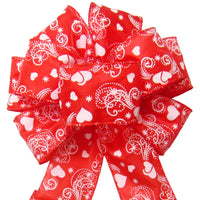 Valentines Day Bows - Wired Swirling Valentine Hearts on Satin Bow (2.5"ribbon~8"Wx16"L)