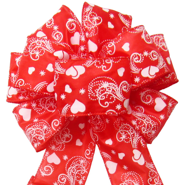 Valentine's Day Bows - Wired Swirling Valentine Hearts on Satin Bow 6